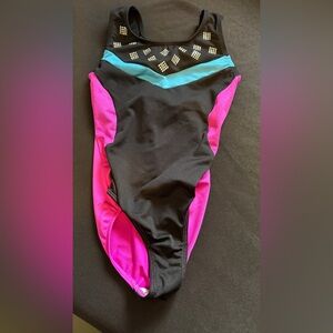 Black and Pink One-Piece Swimsuit